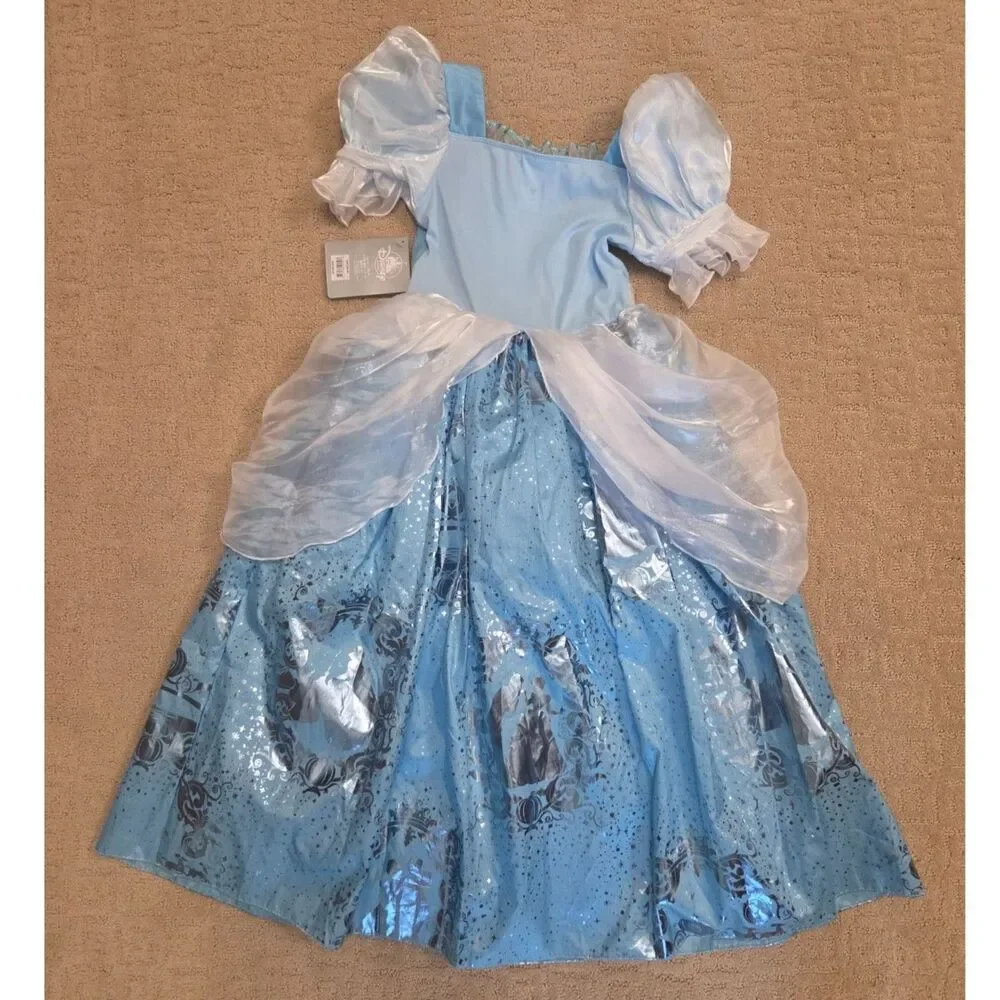 NWT Disney Store Blue Cinderella Dress Size 7/8 Ball Gown Costume Long