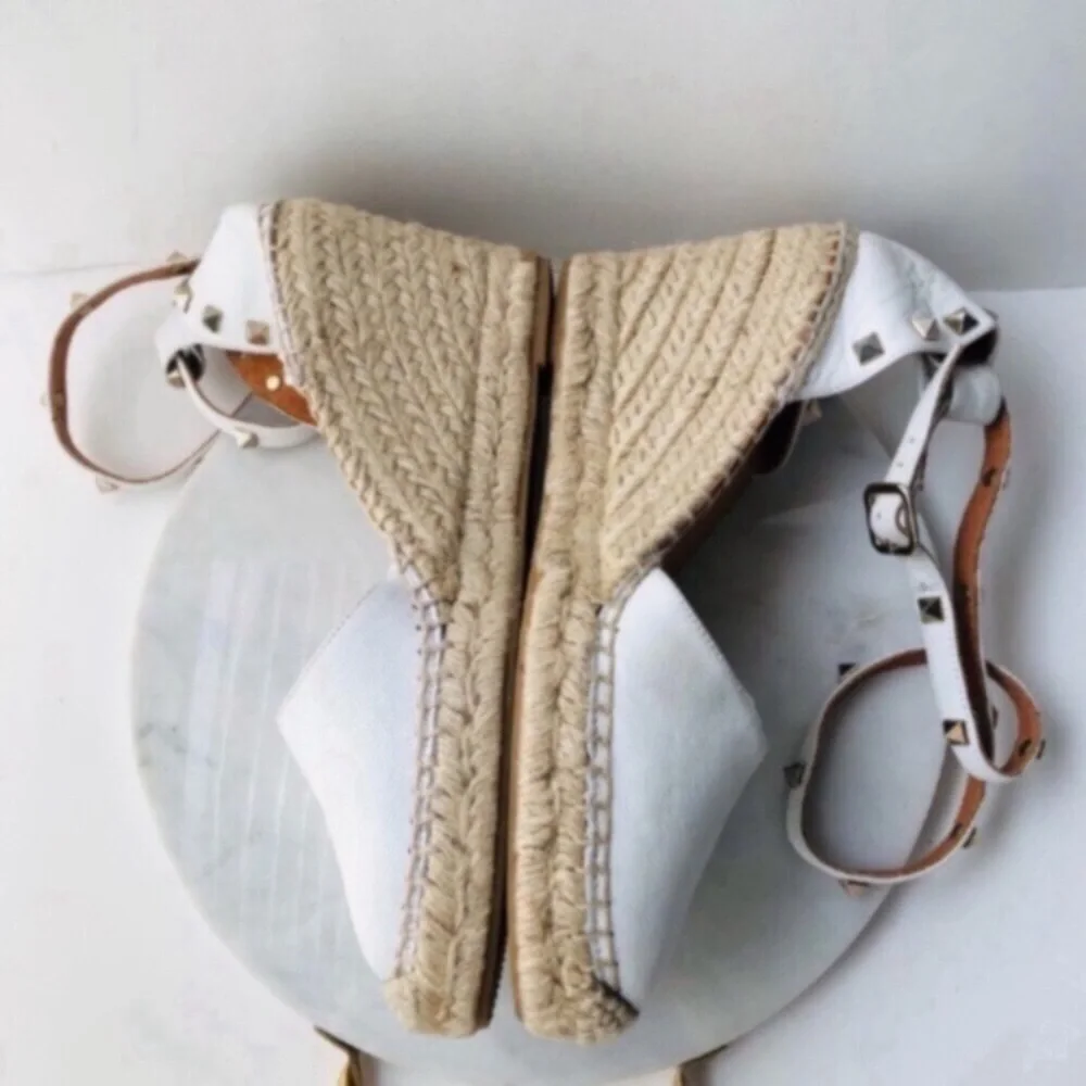 Maypol White Leather Wrap Espadrille Wedges