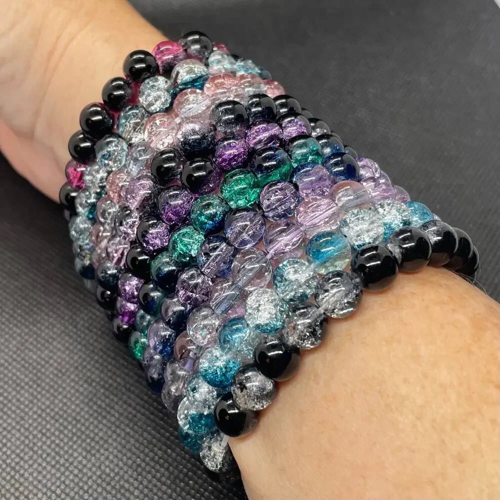 11 Piece Gradient Color Crackle Glass Bracelet Set