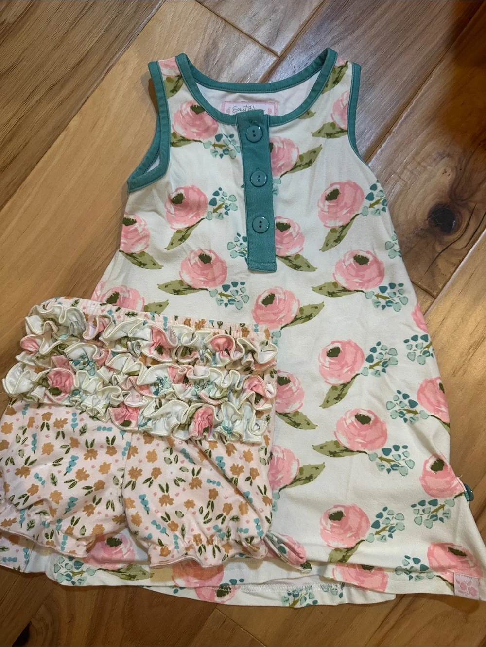SweetHoney Pink Floral Nightgown with Teal Trim