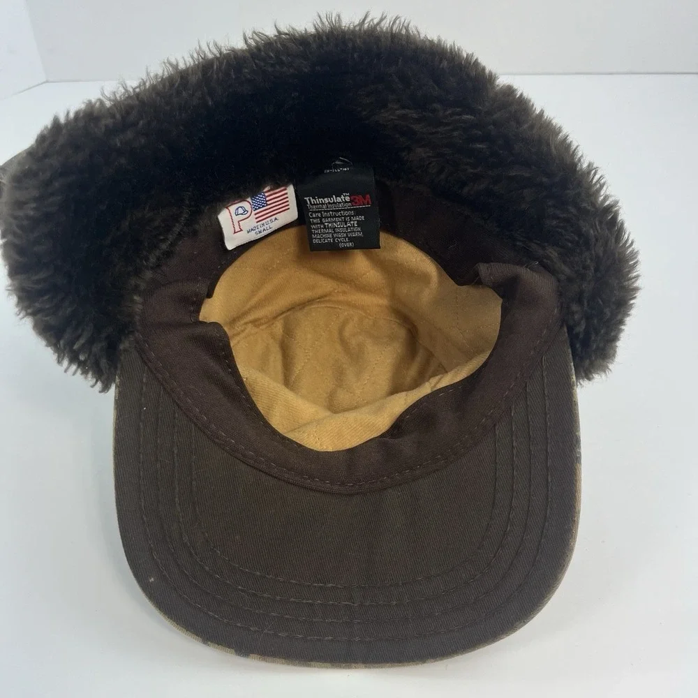 Vintage Realtree Camo Trapper Hat Fur Ear Flap Hunting Cap Made In USA Small