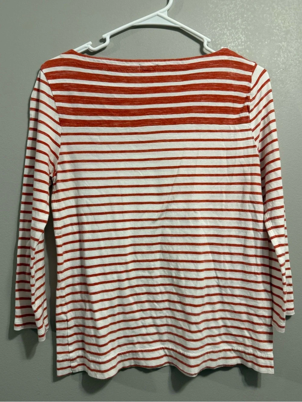 J. Crew White and Orange Striped 3/4 length Sleeve Tee