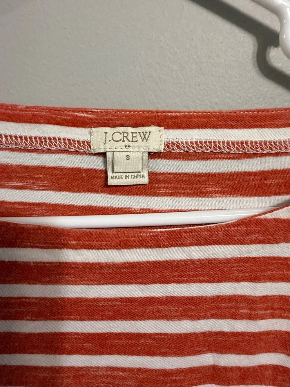 J. Crew White and Orange Striped 3/4 length Sleeve Tee