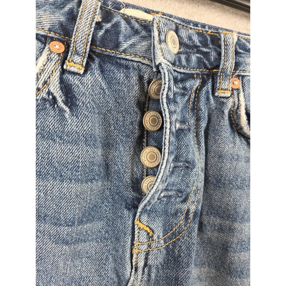 WE THE FREE Free People 25 Button Fly Distressed Denim Mini Skirt Boho Grunge
