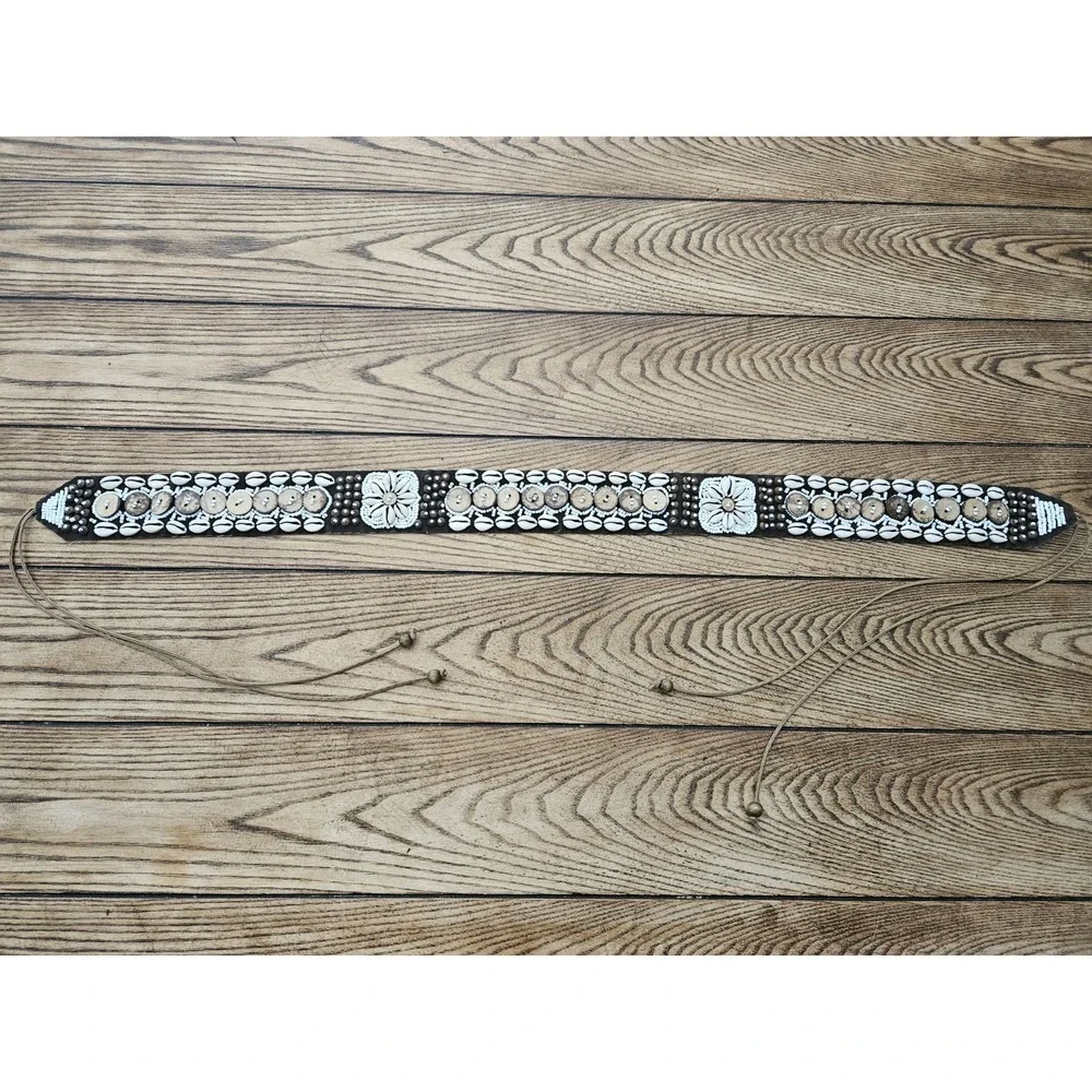 Boho Cowrie Shell Wooden Disc Tie Belt Festival Coastal Western Y2K Aesthetic