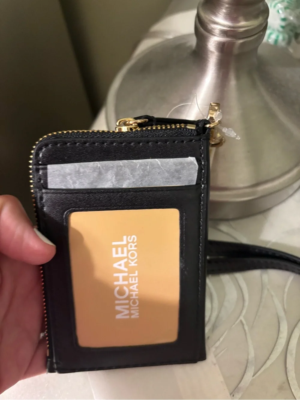 Michael Kors Black Leather Wristlet Charm with Gold Hardware