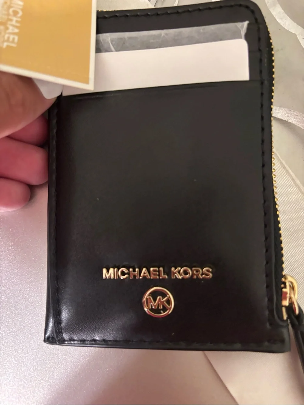 Michael Kors Black Leather Wristlet Charm with Gold Hardware