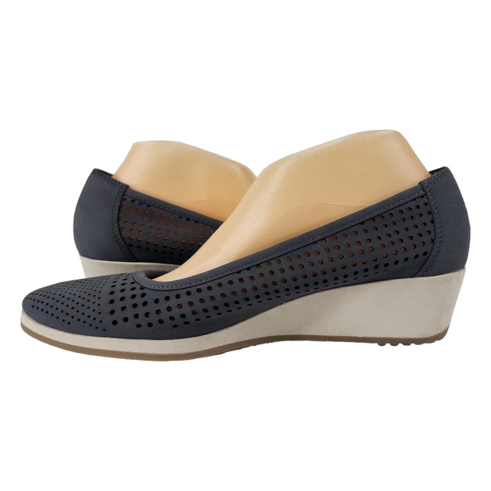 Naturalizer Becky Wedge Heels 9.5 Women Gray White N5 Comfort Shoe Perforated‎