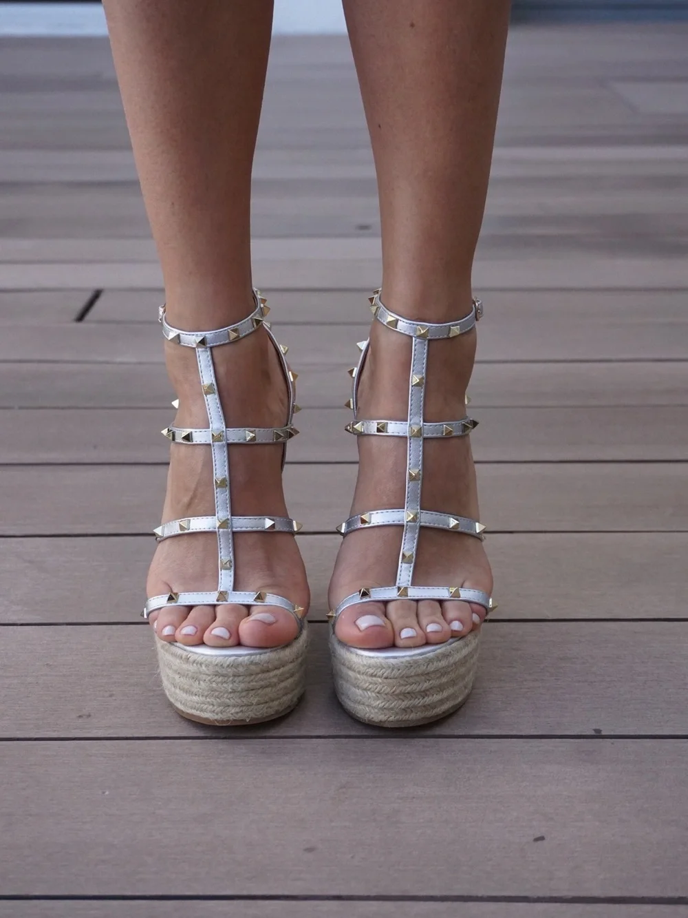 Silver & Gold Studded Espadrille Wedge Sandals — Women