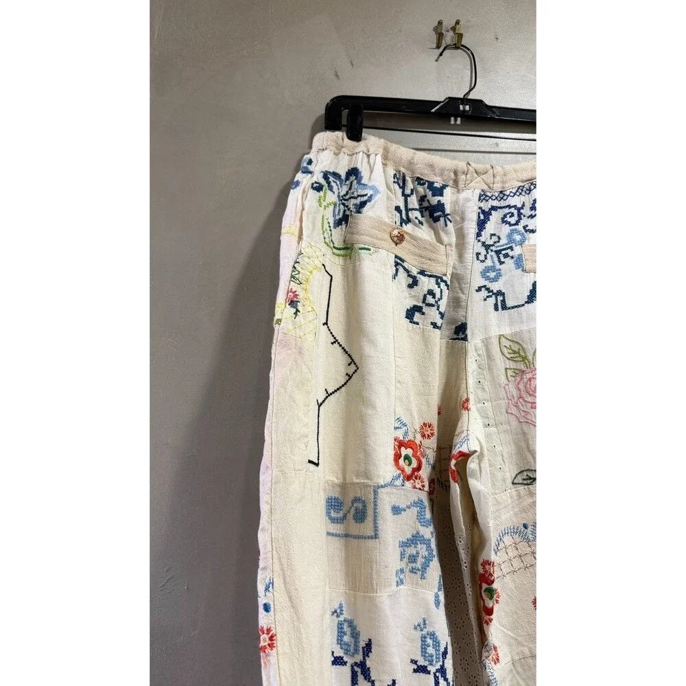 Free People Wallflower Pull-On Pants Embroidered Patchwork  M Flaw