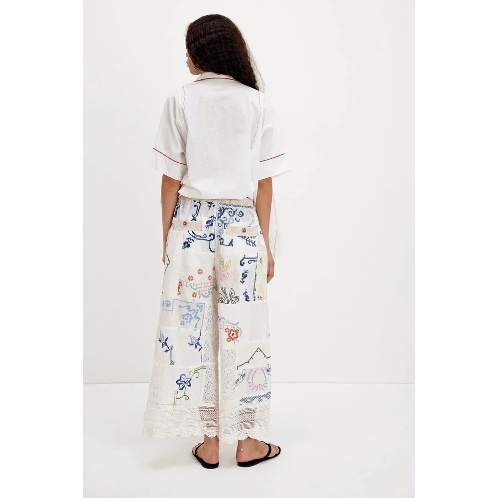 Free People Wallflower Pull-On Pants Embroidered Patchwork  M Flaw