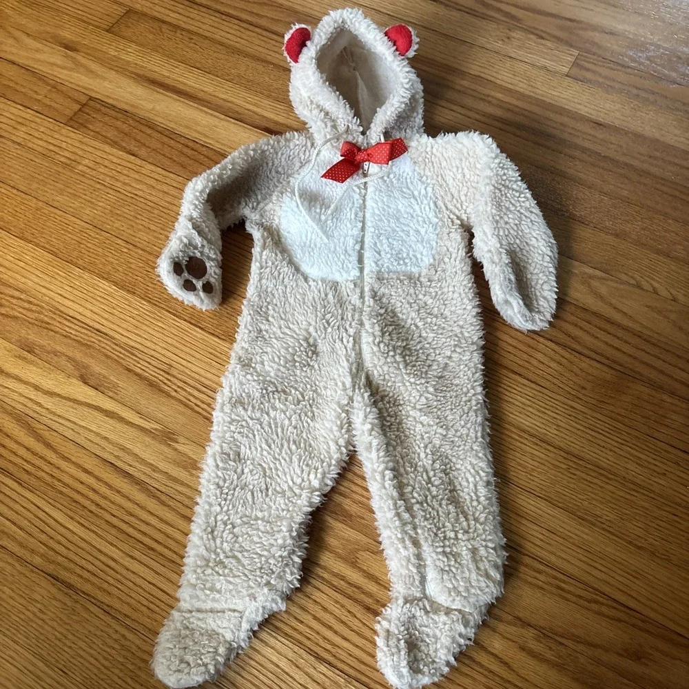 Vintage Sears Deep Pile Hooded‎ Bunting Suit Bear 6-12 M Sleeper 1-Piece