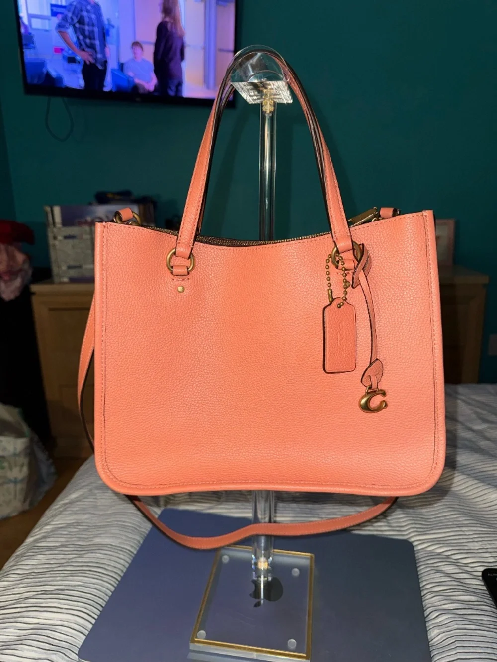 Coach Tyler Carryall Handbag Brass Light Coral Leather, NWOT!