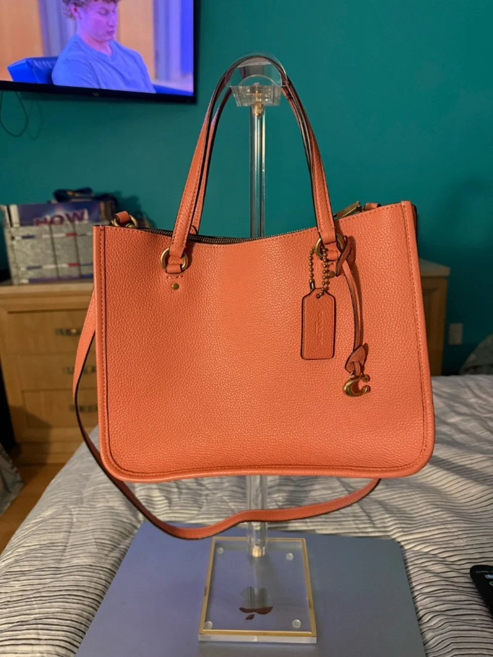Coach Tyler Carryall Handbag Brass Light Coral Leather, NWOT!
