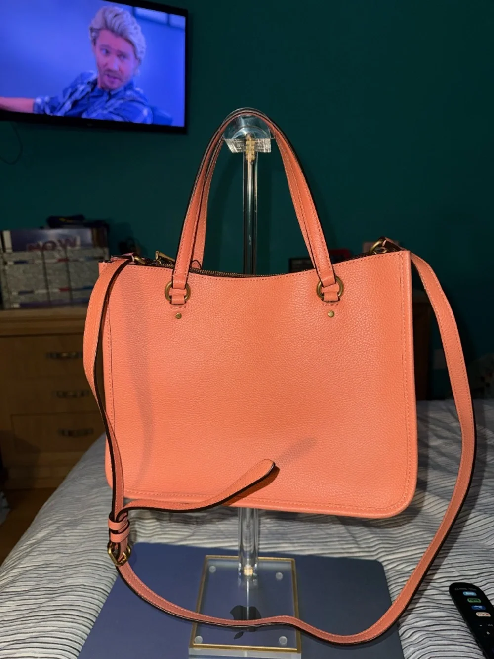 Coach Tyler Carryall Handbag Brass Light Coral Leather, NWOT!