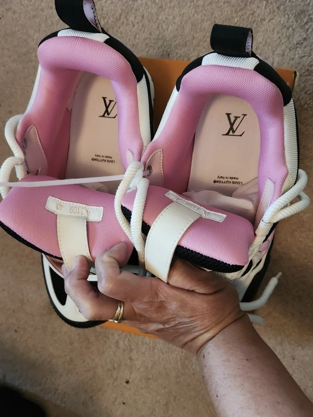 Louis Vuitton Trainer Sneakers in Black, White & Pink