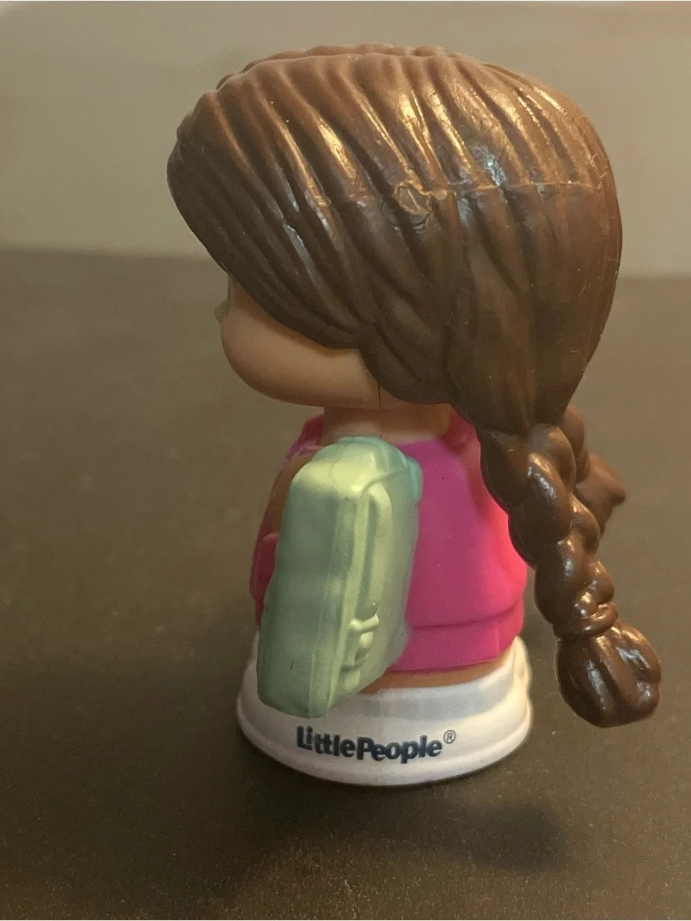 Little people girl Figure with Pink Jacket and Teal Backpack back to school