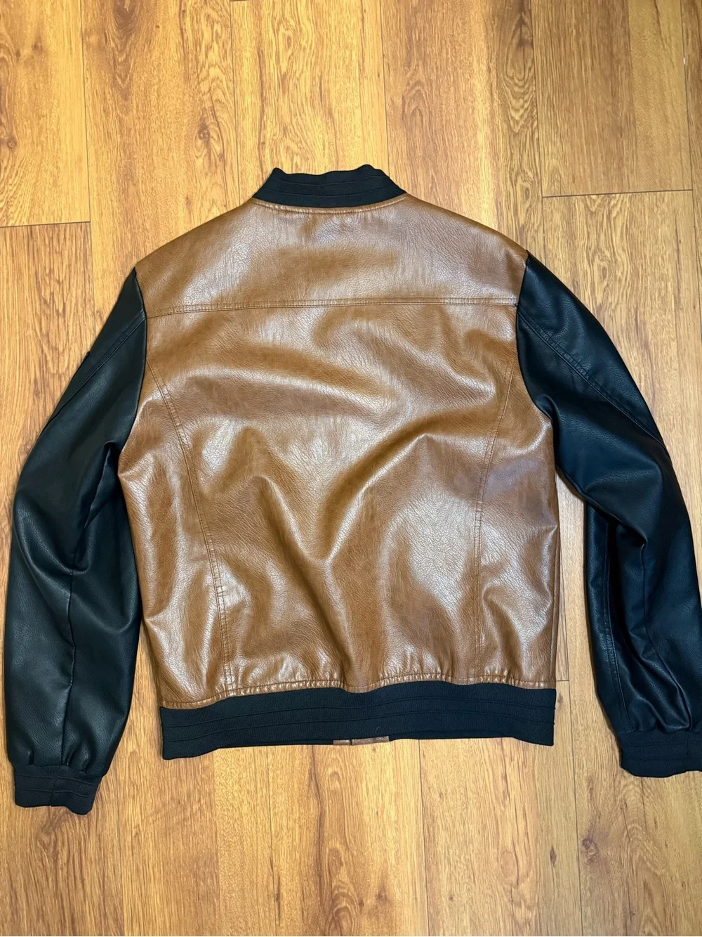 Men's Two-Tone Bomber Jacket — Brown Body with Black Sleeves