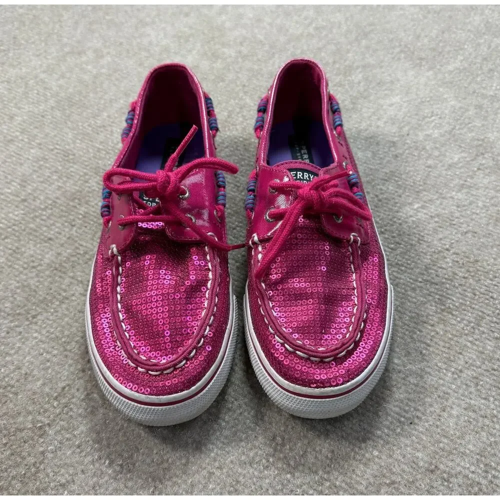 Sperry Top-Sider Bahama Hot Pink Sequin Boat Shoes - Size 4.5M Big Girls