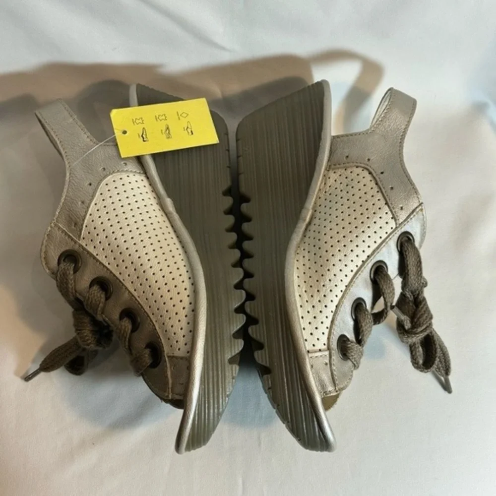 FLY London Metallic Taupe & Cream Casual Lace-Up Sneakers