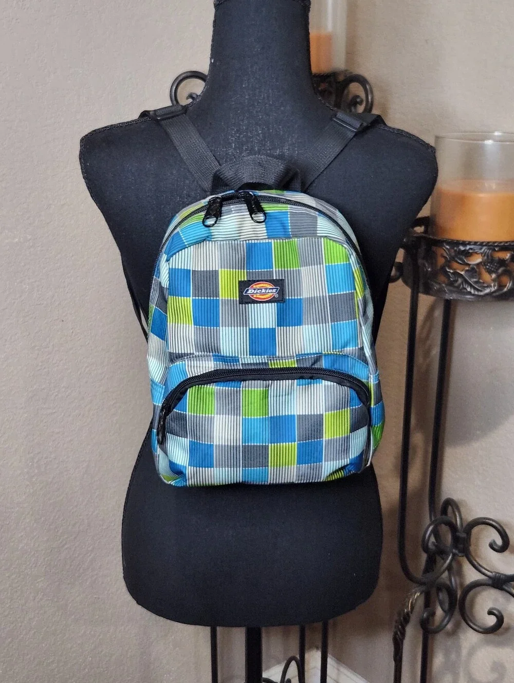 Dickies Blue & Green Plaid Mini Backpack Adjustable Straps