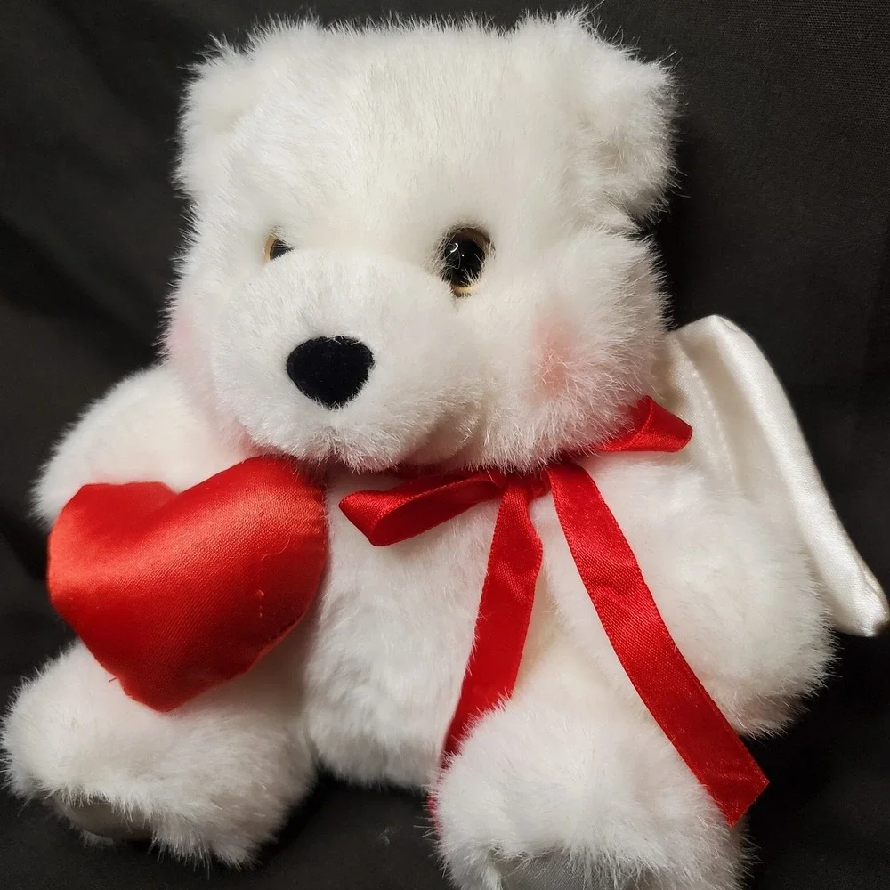 1997 Avon Valentines Bear Plush Stuffed Animal White Teddy Bear Angel Wings 7