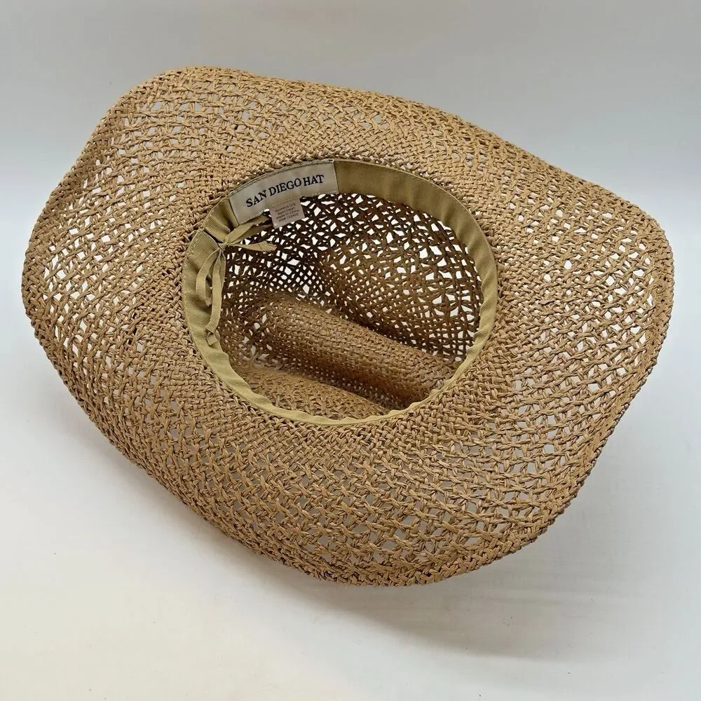 San Diego Hat Company Straw Cowboy Hat Turquoise Conchos Hat Band Wide Brim OSFM
