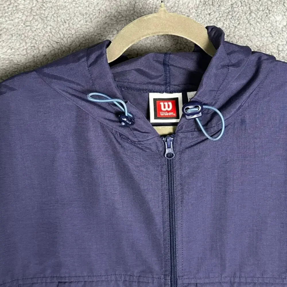 Wilson Men's Large Blue Vest Full Zip Hooded Tennis Golf Outdoor Activewear EUC