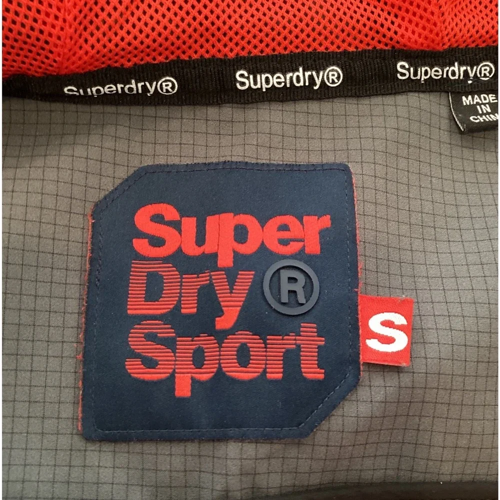 Superdry Sport Tracker Hooded Windcheater Jacket Waterproof Navy Blue Red Small