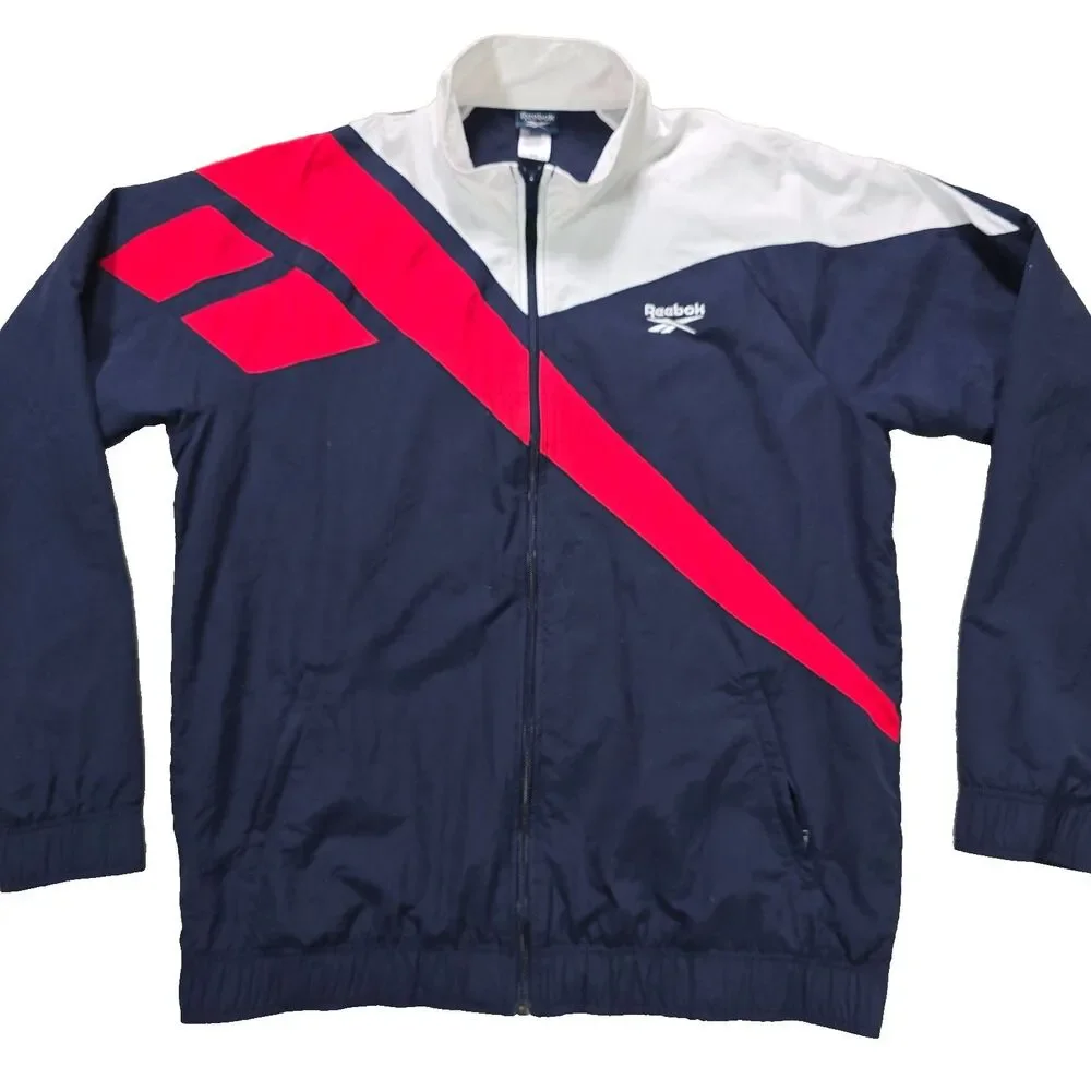 Vintage Reebok Jacket Size XL Red White Blue Zip Track Warm Up Pockets Athletic