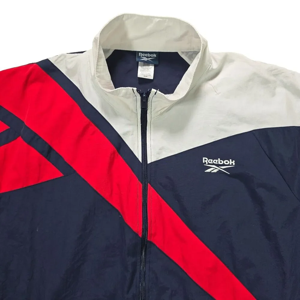 Vintage Reebok Jacket Size XL Red White Blue Zip Track Warm Up Pockets Athletic