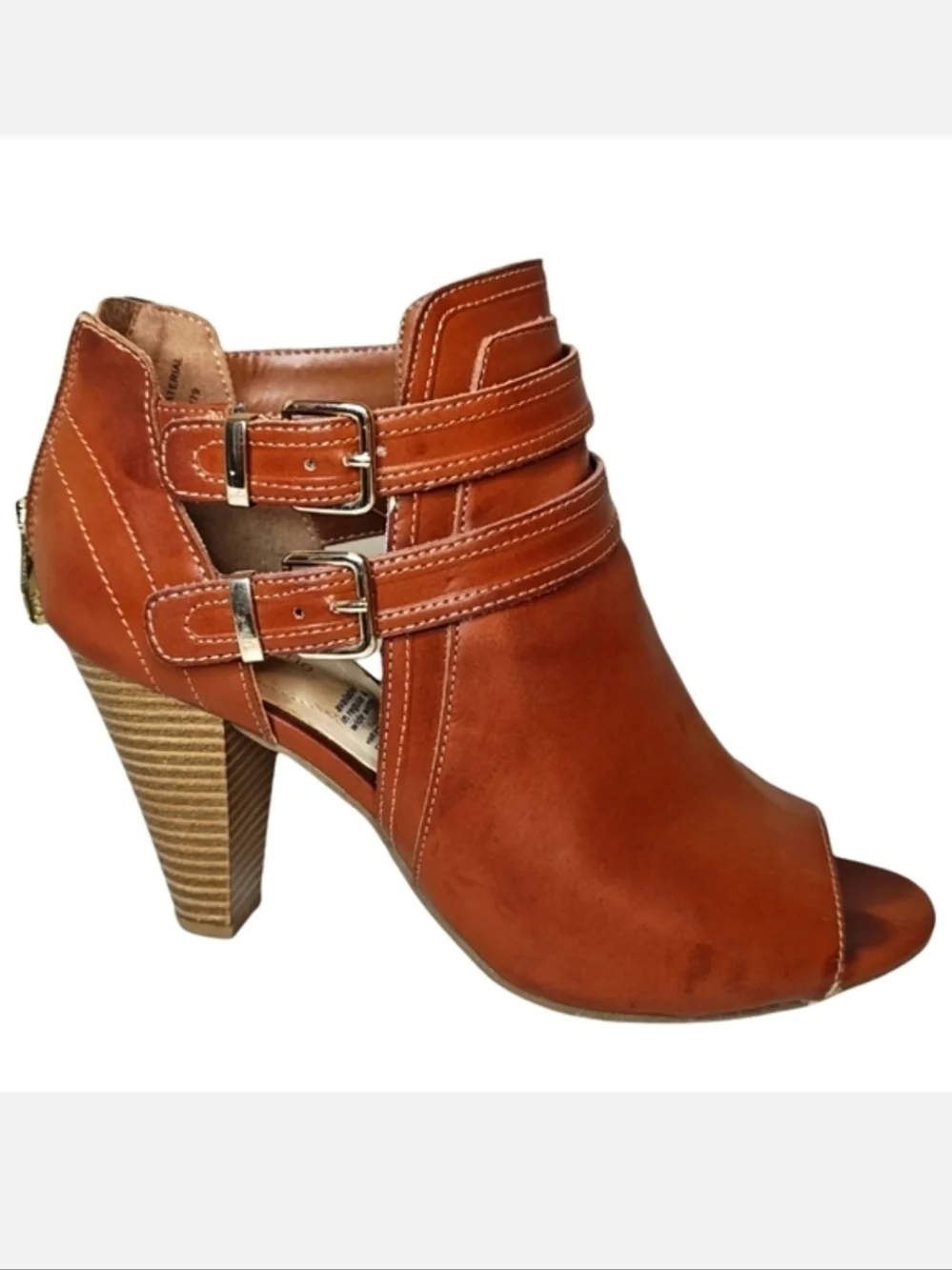 Liz Claiborne Genesis Cognac Peep-Toe Buckle Booties Size 8M
