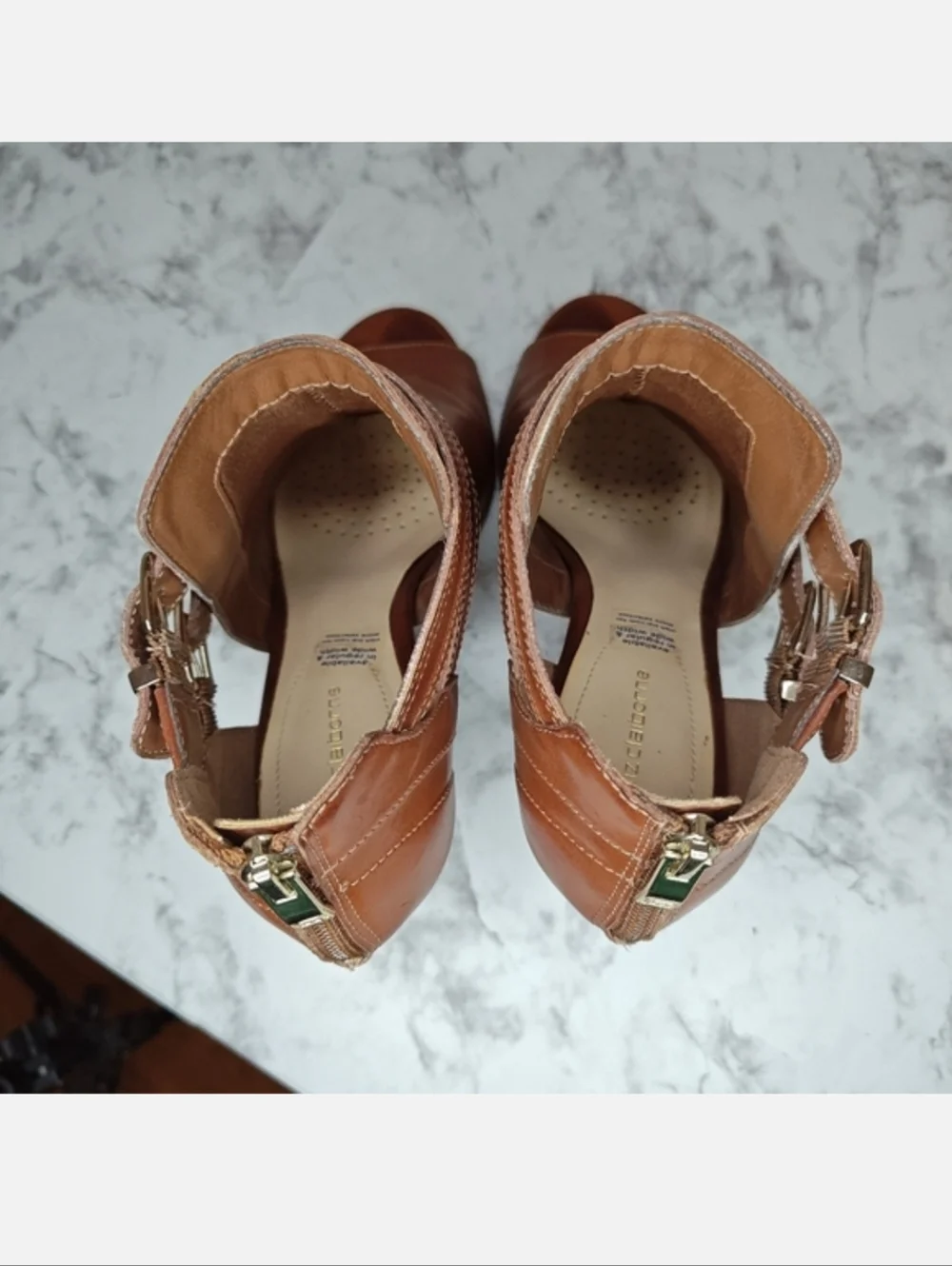 Liz Claiborne Genesis Cognac Peep-Toe Buckle Booties Size 8M