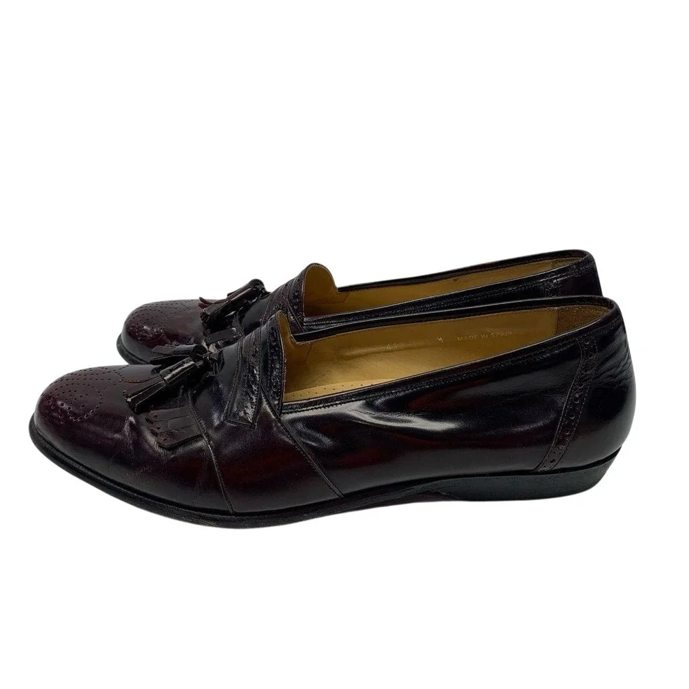 Magnanni Mens Tassel Loafers Brown Burgundy Leather Wingtip Shoes 10.5 M Italy
