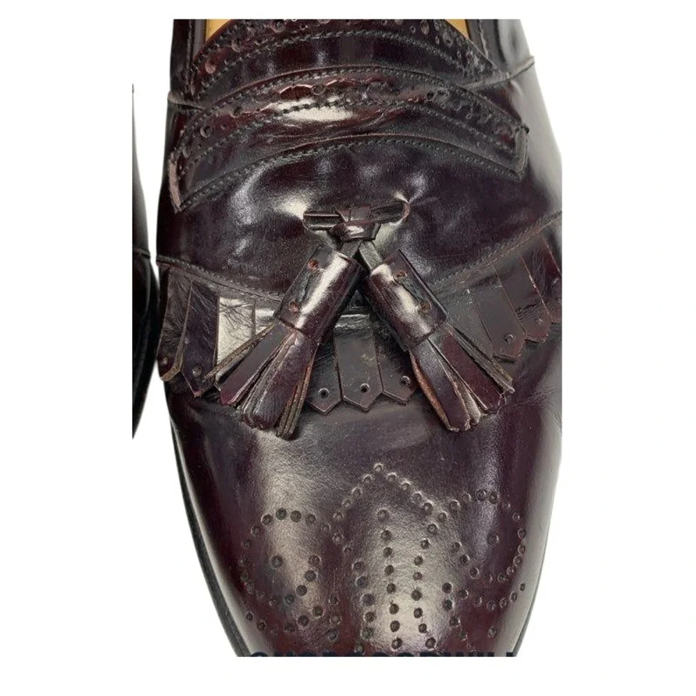 Magnanni Mens Tassel Loafers Brown Burgundy Leather Wingtip Shoes 10.5 M Italy