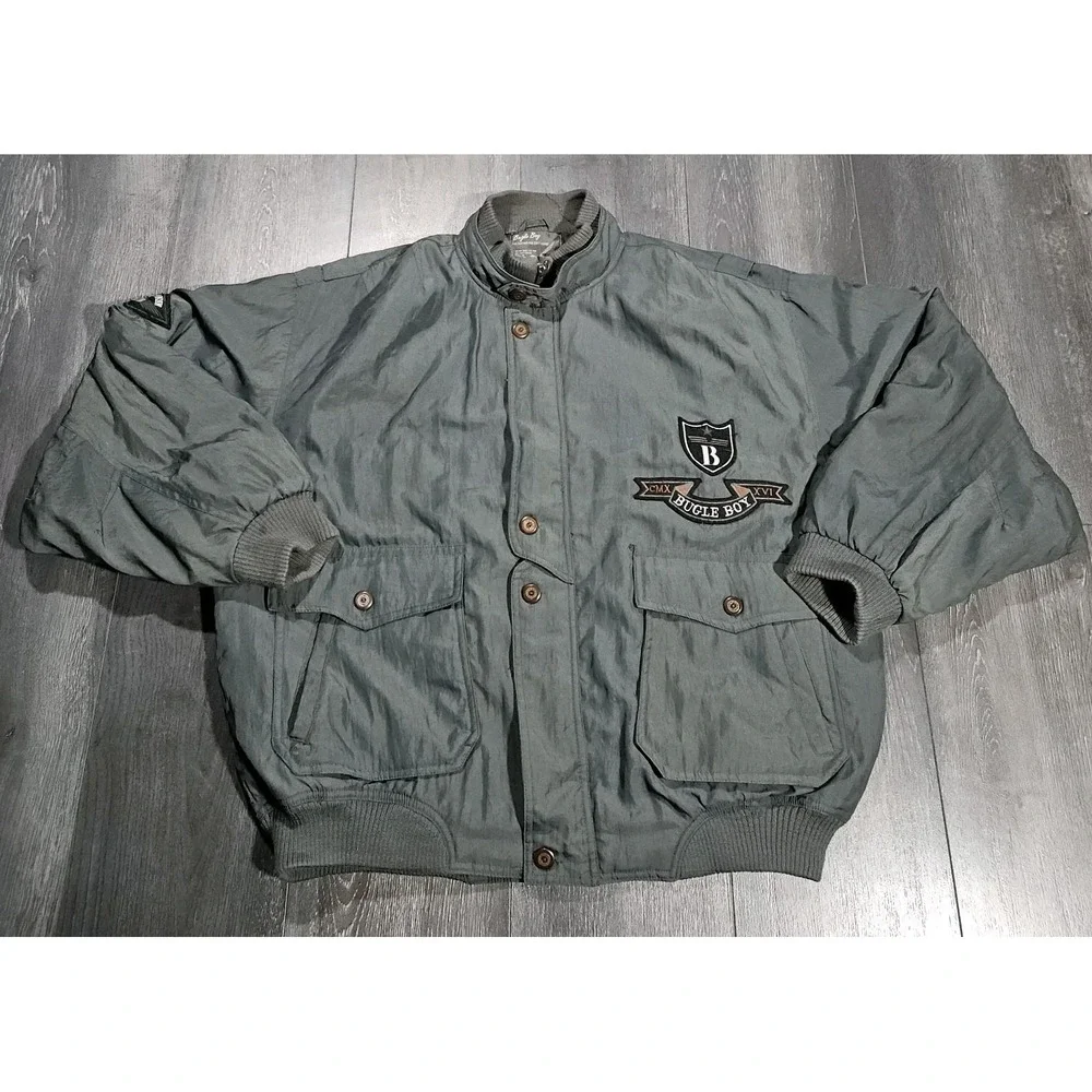 Vintage Bugle Boy Aviator Bomber Jacket Adult L Green 90s Airborne Wings Crest