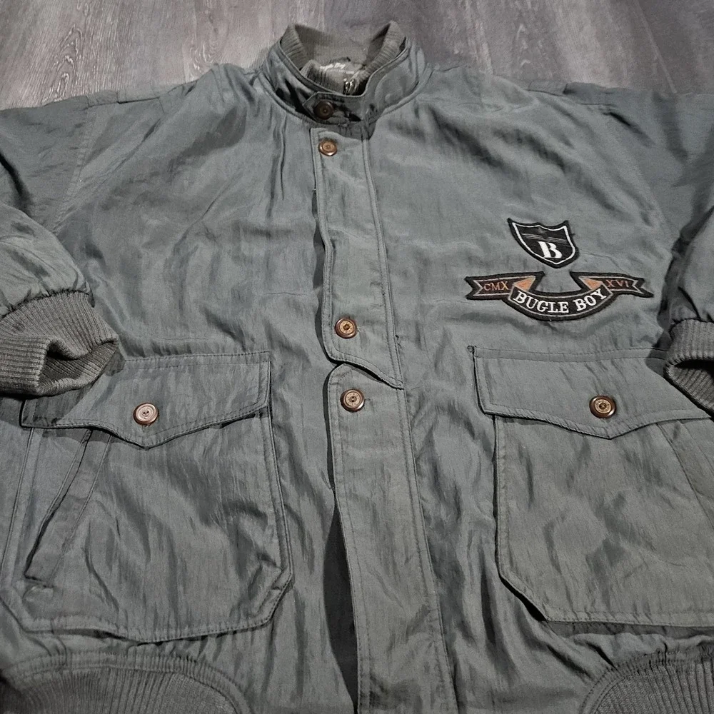 Vintage Bugle Boy Aviator Bomber Jacket Adult L Green 90s Airborne Wings Crest