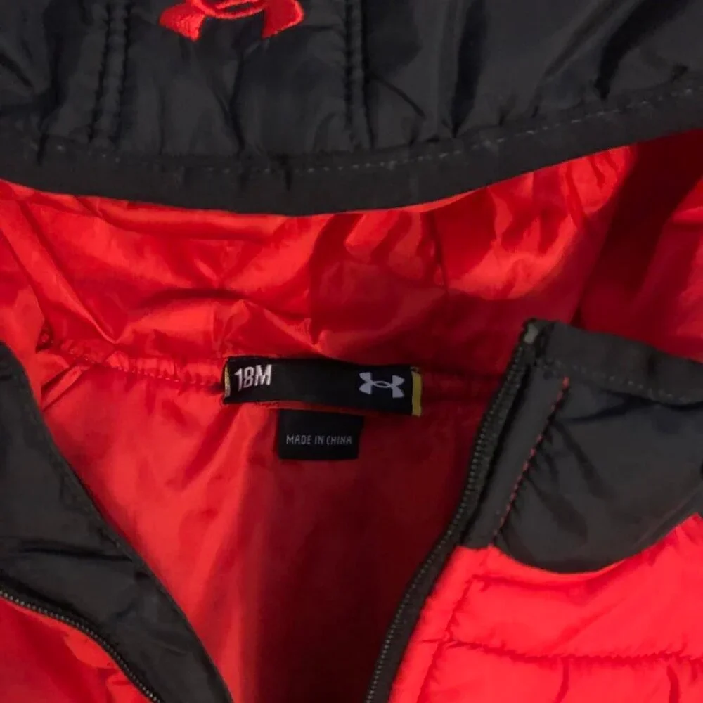 New UNDER ARMOUR Toddler Color Block Hooded Puffer Jacket Red\Black 18MO