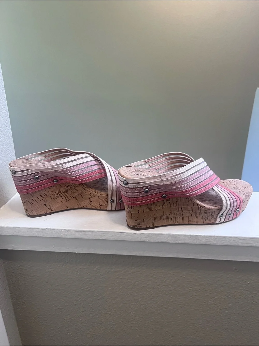 Lucky Brand Pink Ombré Cork Wedge Sandals Crisscross Wedge Size 9