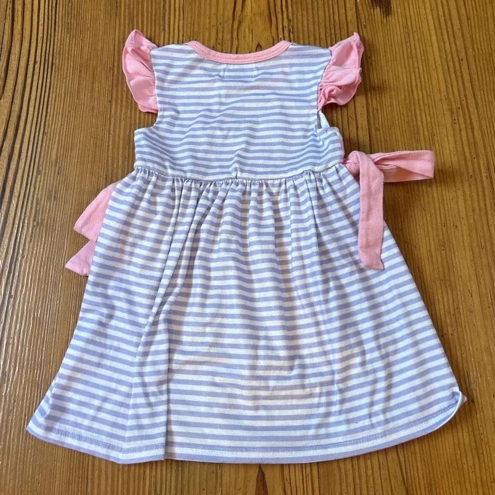 Down by the Creek Striped I Heart Mom Dress Kids Purple Pink Ruffle SIZE 6-12M