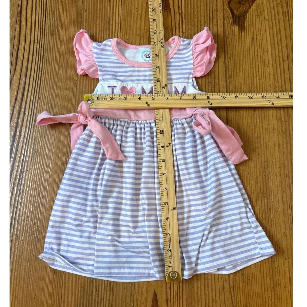 Down by the Creek Striped I Heart Mom Dress Kids Purple Pink Ruffle SIZE 6-12M
