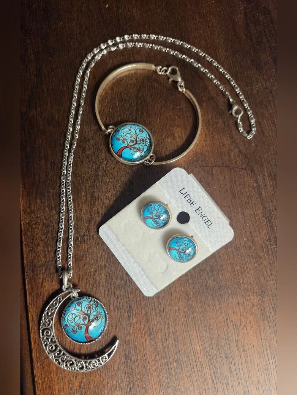 Turquoise Tree of Life Jewelry Set - Necklace, Bracelet & Earrings