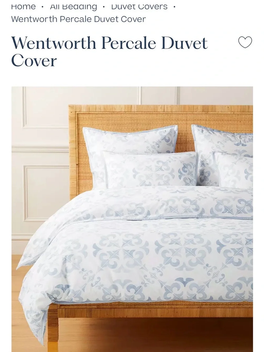 Serena & Lily Wentworth Percale Duvet Cover in Light Blue and White