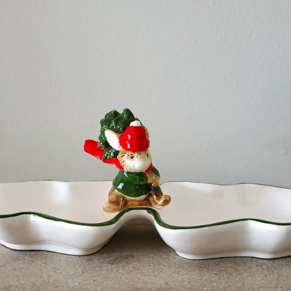 Holiday Bunny Ceramic Candy Dish