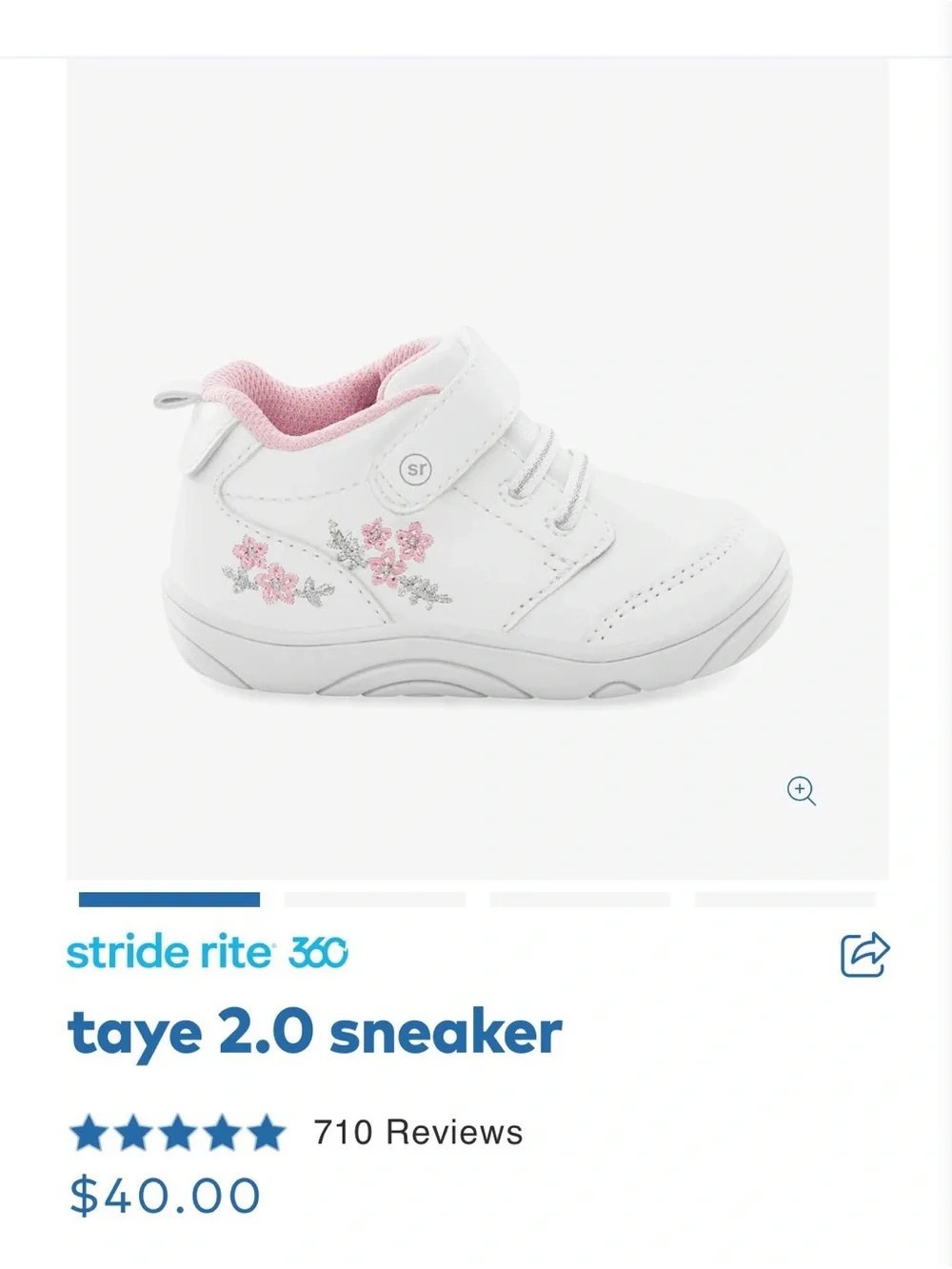 Stride Rite 360 Taye 2.0 White and Pink Floral Sneaker