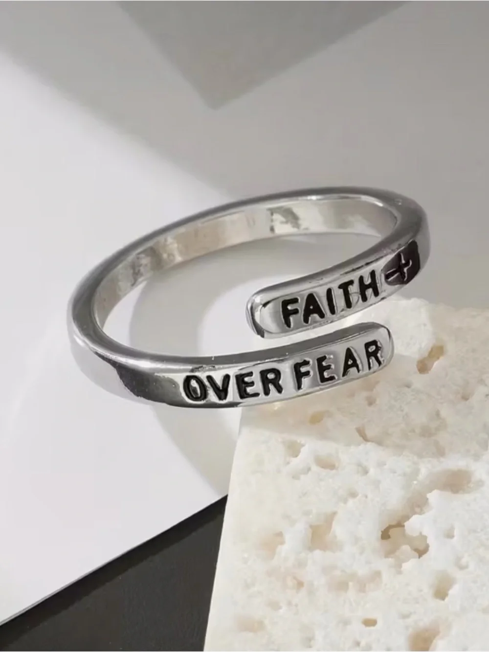 Faith Over Fear Silver Wrap Ring