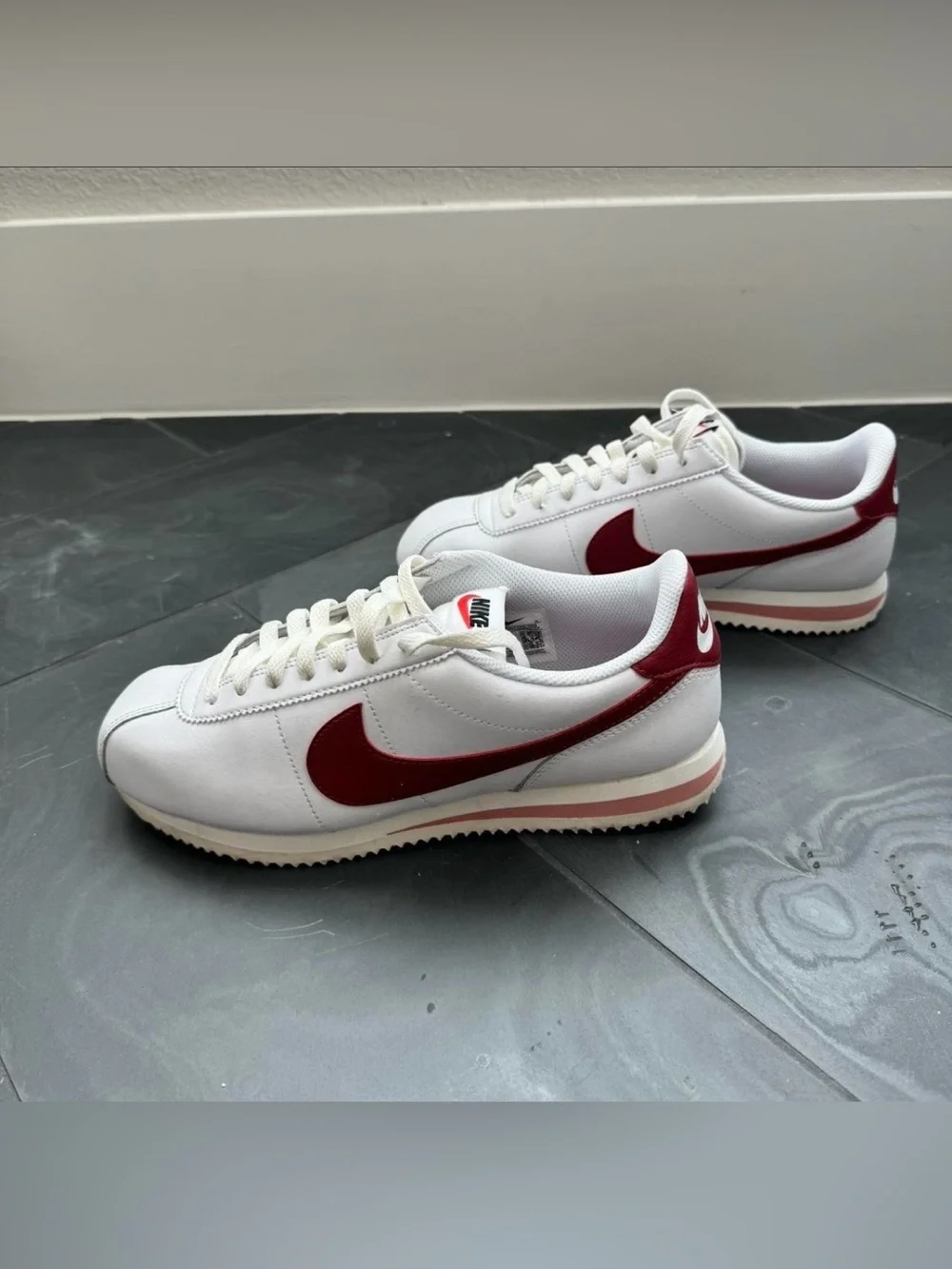 Nike Classic Cortez Sneakers - White, red and salmon.  Women’s US 9.5/Men’s US 8