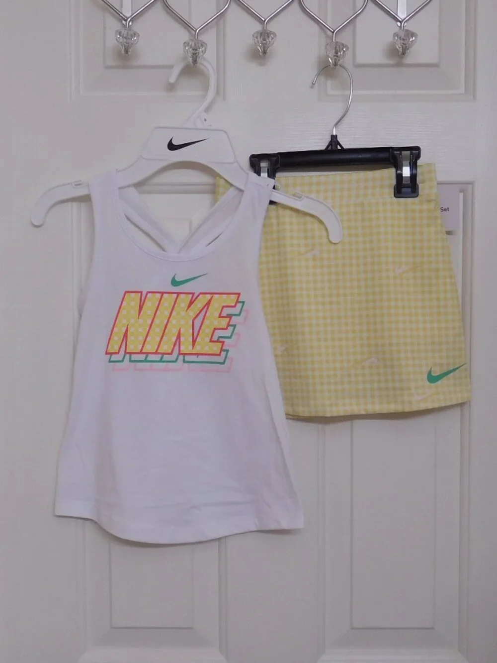 NWT 2pc Nike Gingham Logo Top & Yellow Gingham Skort Set sz 4