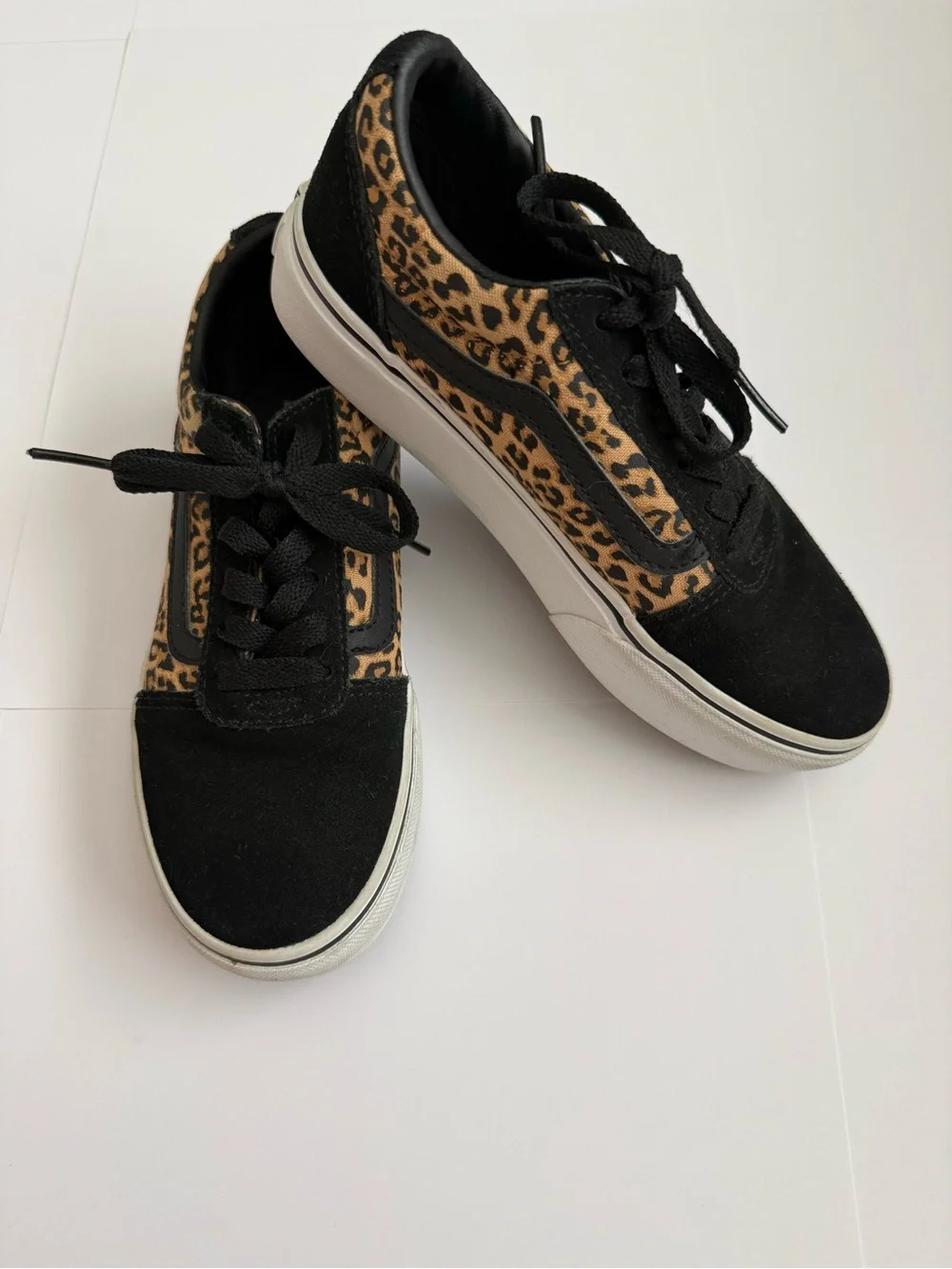Vans Kids Leopard-Print Black Suede Low-Top Sneakers
