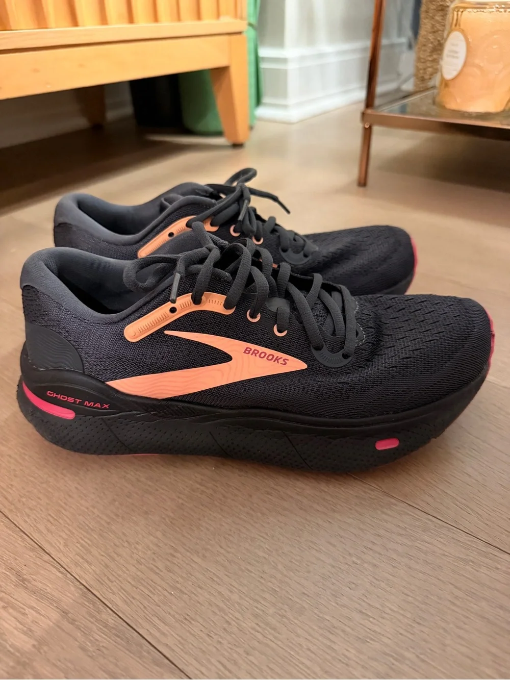 Brooks Ghost Max Women's Running Shoes — Black with Peach and Pink Accents